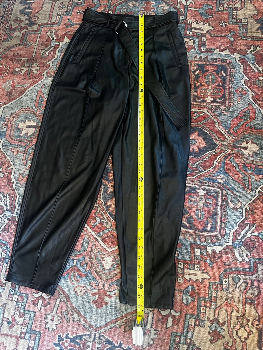Babaton Black Vegan Leather Cropped Tapered Pants with belt - Picture 6 of 7